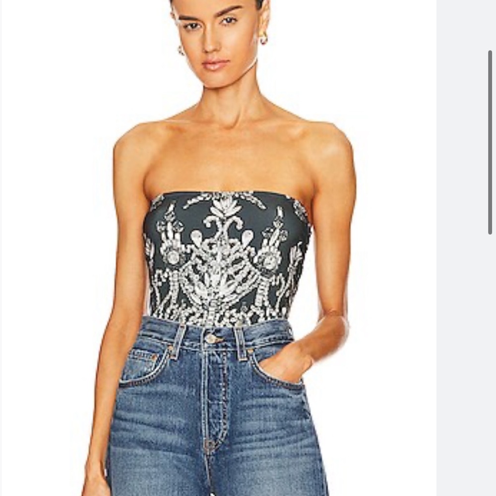 Norma Kamali Navy / Jewel Patterned Bodysuit